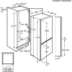 Réfrigérateur congélateur bas encastrable Faure - 267L (195+72) - Froid Statique - L 56cm x H 178cm - Blanc - FNLX18FS1