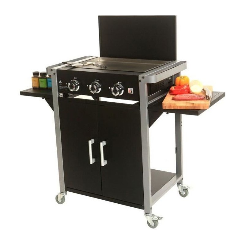 Plancha a gaz sur chariot 3 feux - Inox - 121x53,5x92,5 cm