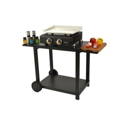 COOKINGBOX Chariot pour plancha avec tablettes rabattables - Acier - Noir