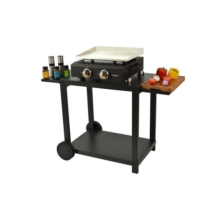 COOKINGBOX Chariot pour plancha avec tablettes rabattables - Acier - N