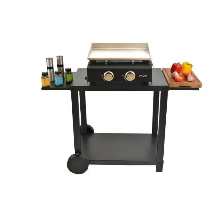 COOKINGBOX Chariot pour plancha avec tablettes rabattables - Acier - N