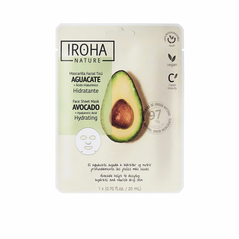 Masque facial Hydratant Iroha Nature Mask Avocat Acide Hyaluronique (1 Unités) (20 ml)