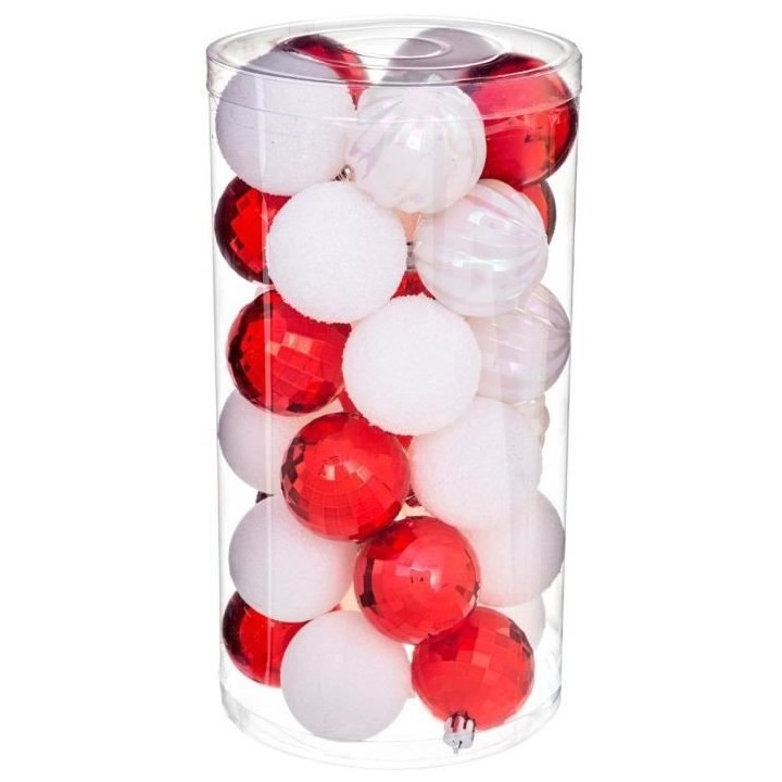 FEERIC LIGHTS & CHRISTMAS Kit de 30 boules de 60 mm - Blanc et rouge