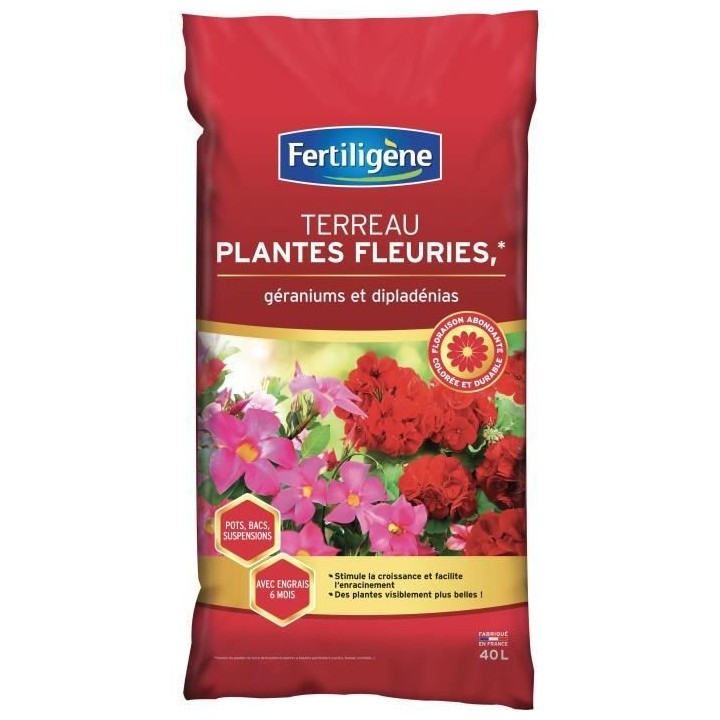 FERTILIGENE Terreau Plantes Fleuries et Geraniums - 40 L