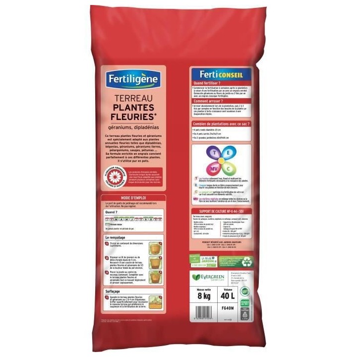 FERTILIGENE Terreau Plantes Fleuries et Geraniums - 40 L