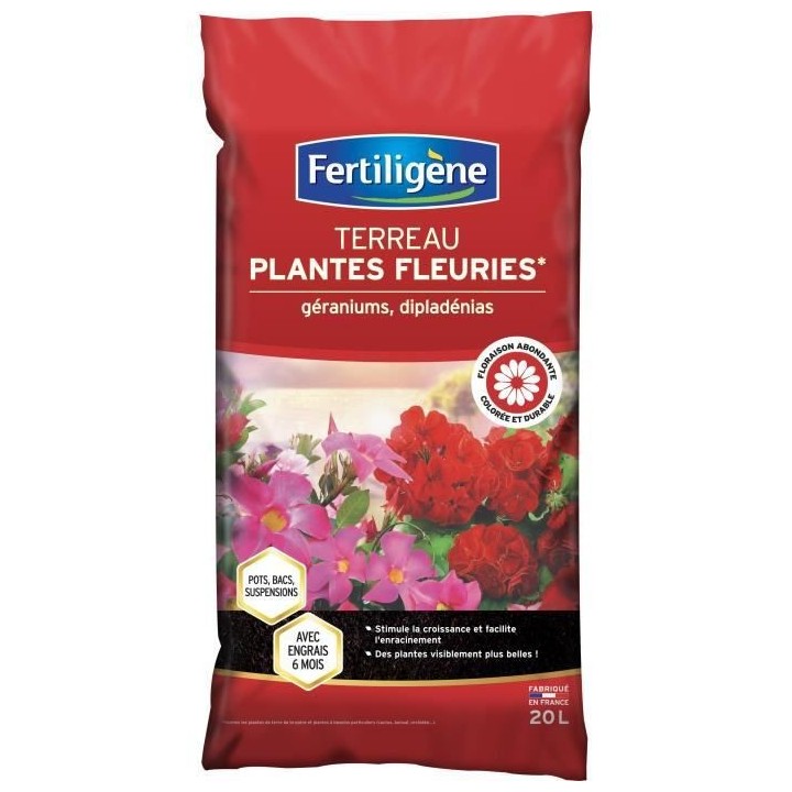 FERTILIGENE - Terreau plantes fleuries, géraniums, dipladénias  20l