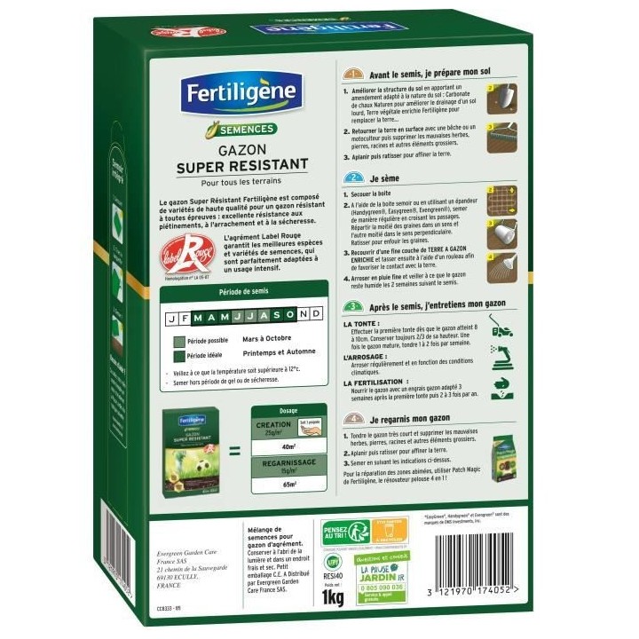 FERTILIGENE Gazon Super Résistant Tous Terrains - 1 kg