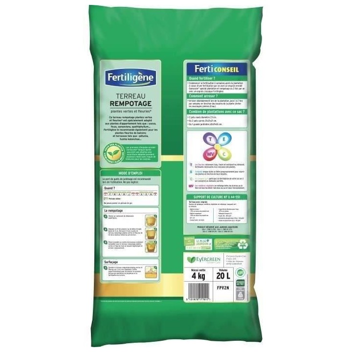 FERTILIGENE - Terreau rempotage plantes vertes - 6L