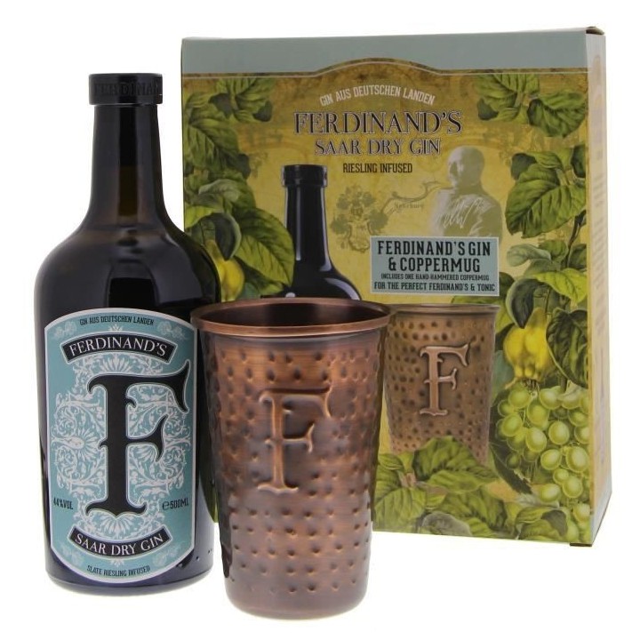Ferdinand's Saar - Dry Gin - 44% - 50 cl - Coffret avec 1 mug en cuivr