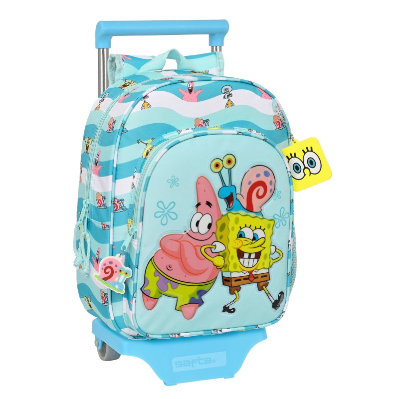 Cartable 3D avec roulettes Spongebob Stay positive Bleu Blanc 26 x 34 x 11 cm