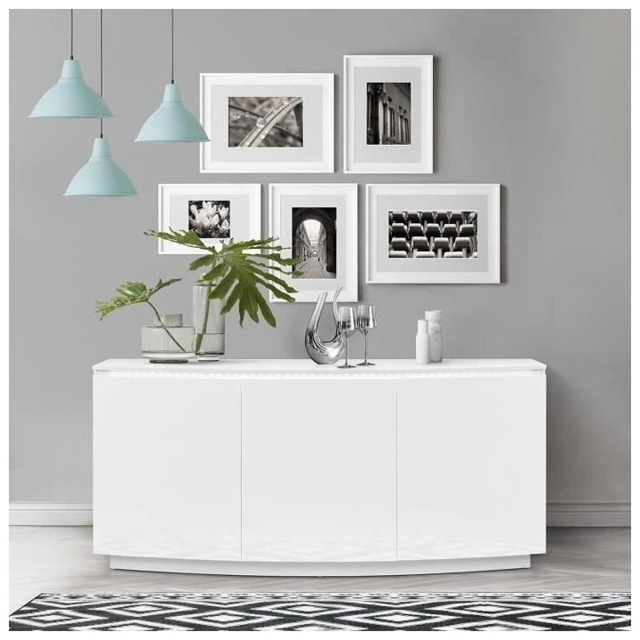 Buffet FLORENCE - Blanc brillant - 3 portes + LED - Style contemporain