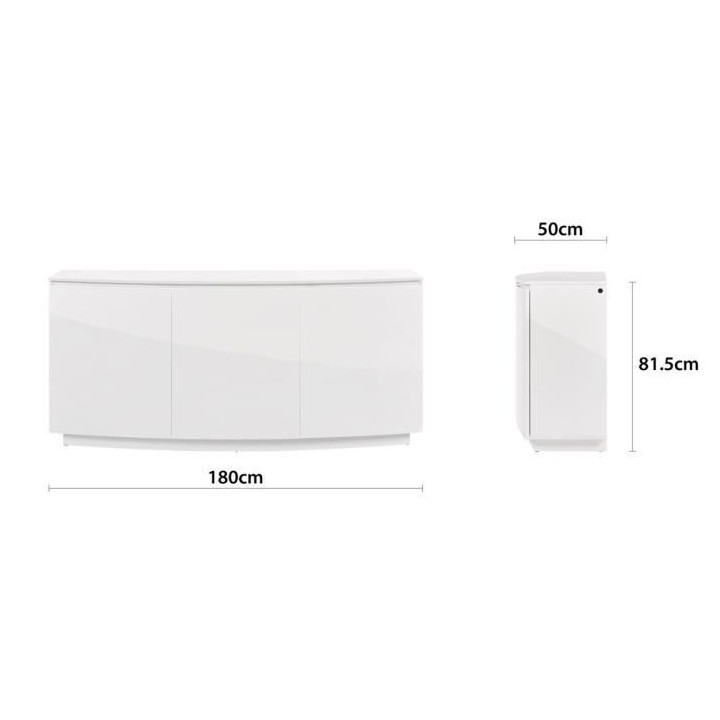 Buffet FLORENCE - Blanc brillant - 3 portes + LED - Style contemporain