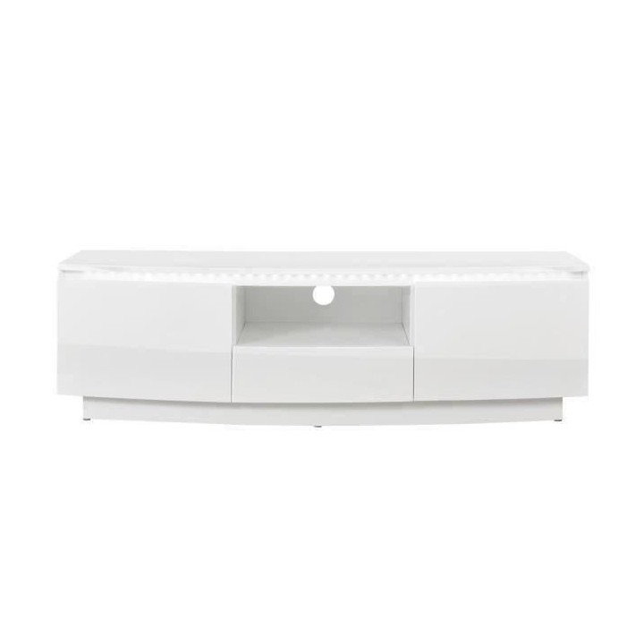 Meuble TV LED Style contemporain FLORENCE - Blanc brillant - 2 portes