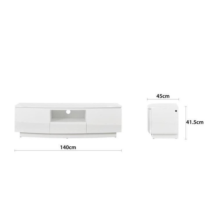 Meuble TV LED Style contemporain FLORENCE - Blanc brillant - 2 portes