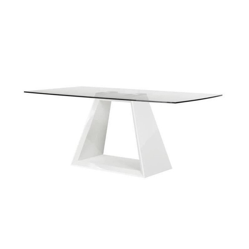 Table a manger fixe VIRGOS - Rectangulaire -Verre trempé Blanc brillant - Style contemporain - 8 personnes - L 180 x P 74 x H 1