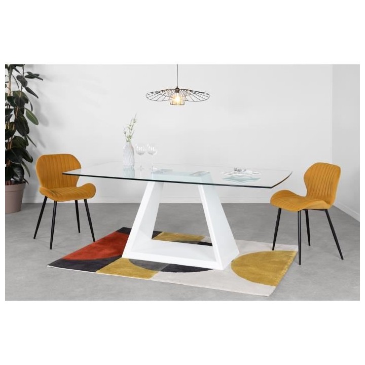 Table a manger fixe VIRGOS - Rectangulaire -Verre trempé Blanc brilla