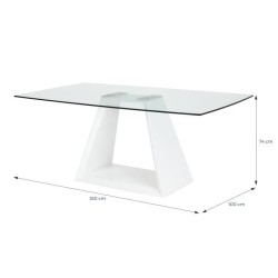 Table a manger fixe VIRGOS - Rectangulaire -Verre trempé Blanc brillant - Style contemporain - 8 personnes - L 180 x P 74 x H 1