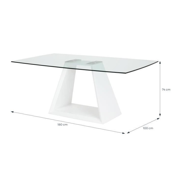 Table a manger fixe VIRGOS - Rectangulaire -Verre trempé Blanc brilla