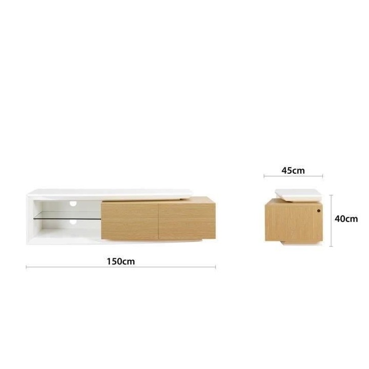 Meuble TV LED Style contemporain VIRGOS - Décor chene et blanc brilla