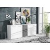 Buffet bas PILVI - 4 portes et 3 tiroirs - Blanc et gris mat - Contemporain - L 179,2 x P 42 x H 74,5 cm