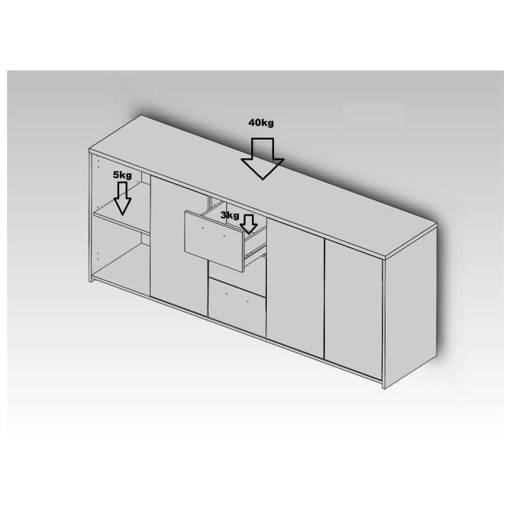Buffet bas PILVI - 4 portes et 3 tiroirs - Blanc et gris mat - Contemp