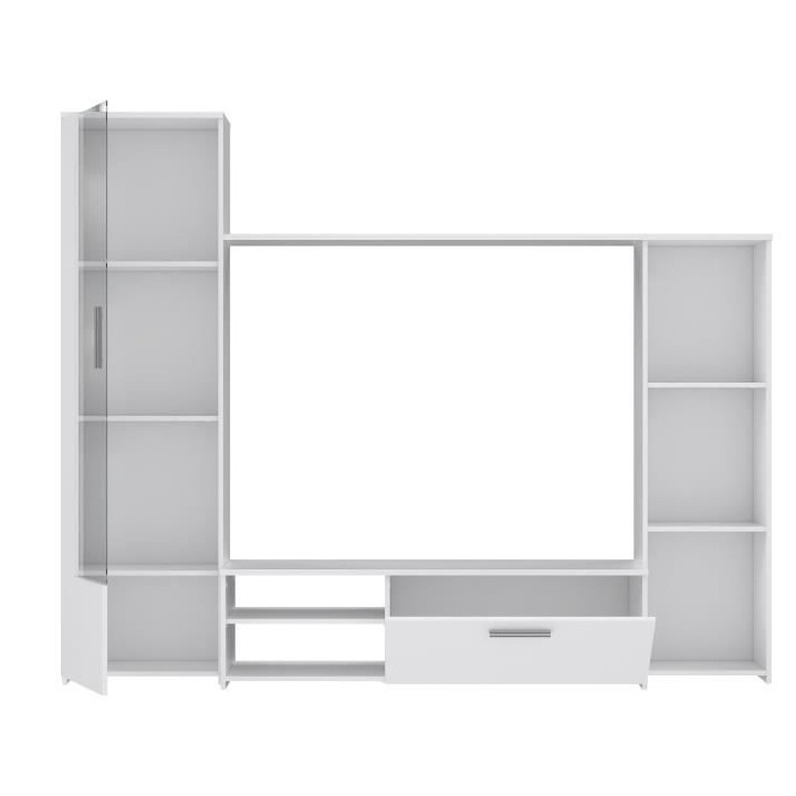 Meuble TV paroi murale - Blanc mat - Contemporain - L 220,4 x P41,3 x