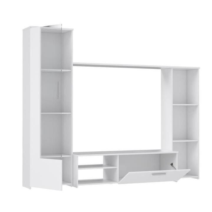 Meuble TV paroi murale - Blanc mat - Contemporain - L 220,4 x P41,3 x