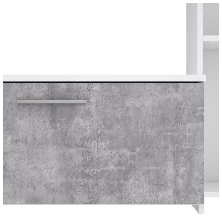 Meuble TV paroi murale - Blanc mat et béton clair - Contemporain - L