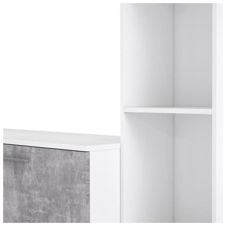 Meuble TV paroi murale - Blanc mat et béton clair - Contemporain - L