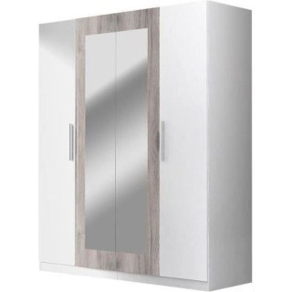 Armoire 4 portes battantes + 2 miroirs - Bois aggloméré - Décor che