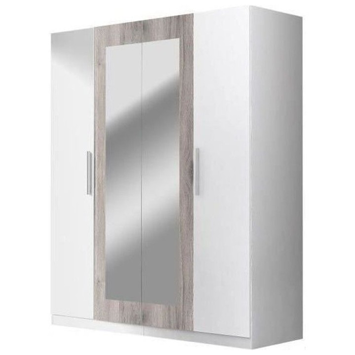 Armoire 4 portes battantes + 2 miroirs - Bois aggloméré - Décor che