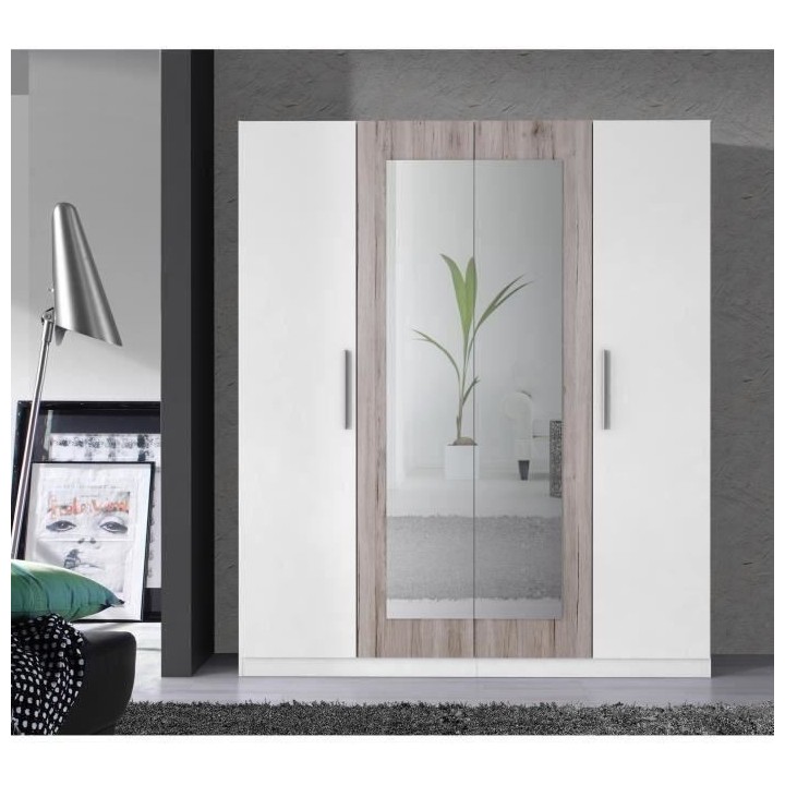 Armoire 4 portes battantes + 2 miroirs - Bois aggloméré - Décor che