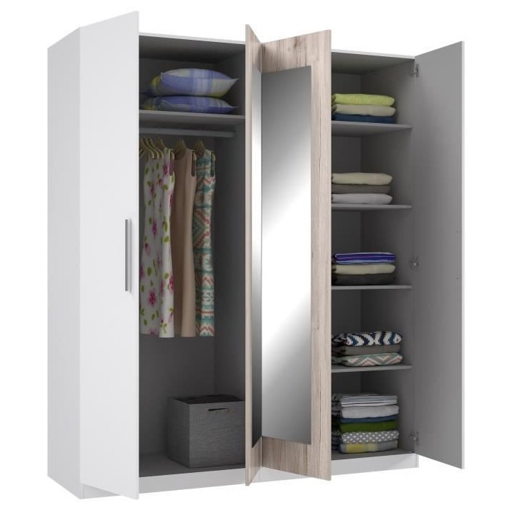 Armoire 4 portes battantes + 2 miroirs - Bois aggloméré - Décor che