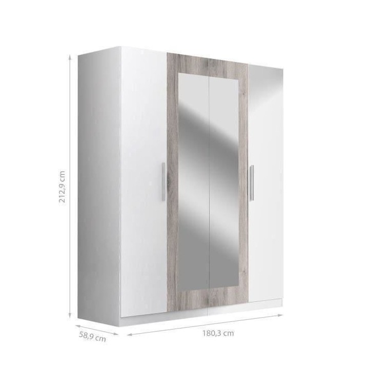 Armoire 4 portes battantes + 2 miroirs - Bois aggloméré - Décor che