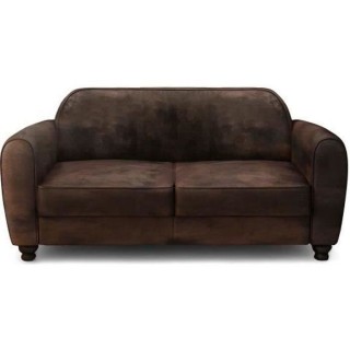 Canapé Club droit fixe 3 places IKÄINEN- Tissu marron effet vieilli