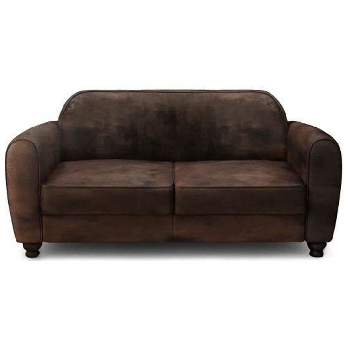 Canapé Club droit fixe 3 places IKÄINEN- Tissu marron effet vieilli