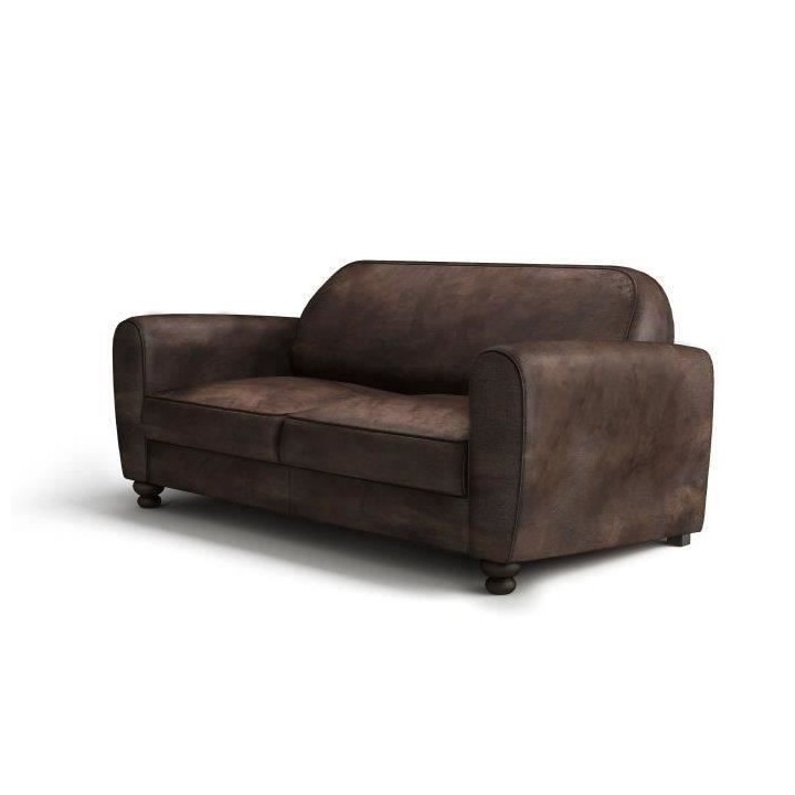 Canapé Club droit fixe 3 places IKÄINEN- Tissu marron effet vieilli