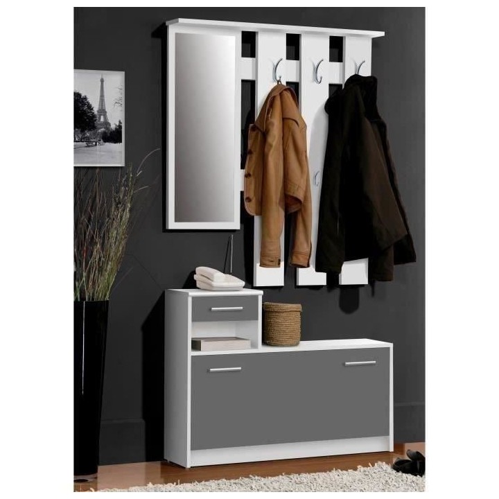 PEILI Vestiaire d'entrée contemporain blanc et gris mat - L 97,5 cm
