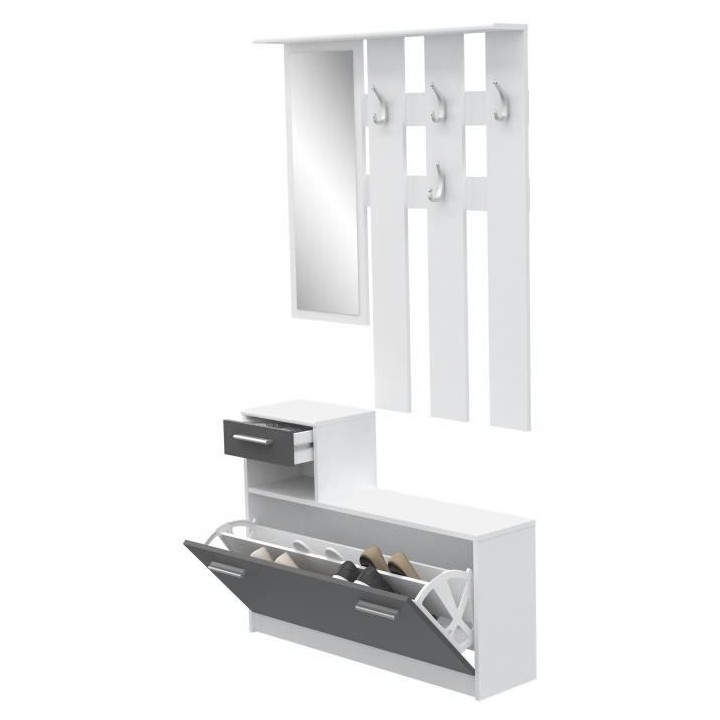 PEILI Vestiaire d'entrée contemporain blanc et gris mat - L 97,5 cm