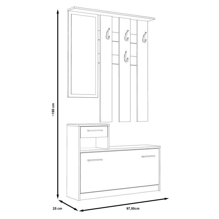 PEILI Vestiaire d'entrée contemporain blanc et gris mat - L 97,5 cm