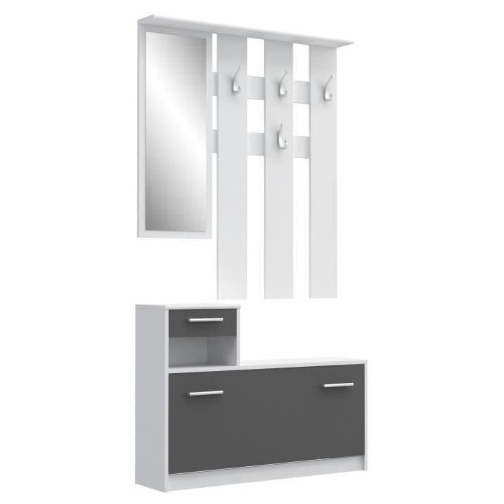 PEILI Vestiaire d'entrée contemporain blanc et gris mat - L 97,5 cm