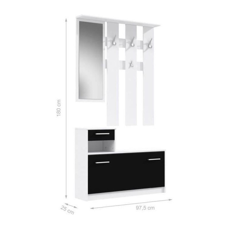 PEILI Vestiaire d'entrée contemporain blanc et noir mat - L 97,5 cm