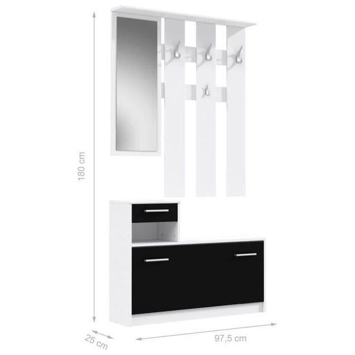 PEILI Vestiaire d'entrée contemporain blanc et noir mat - L 97,5 cm