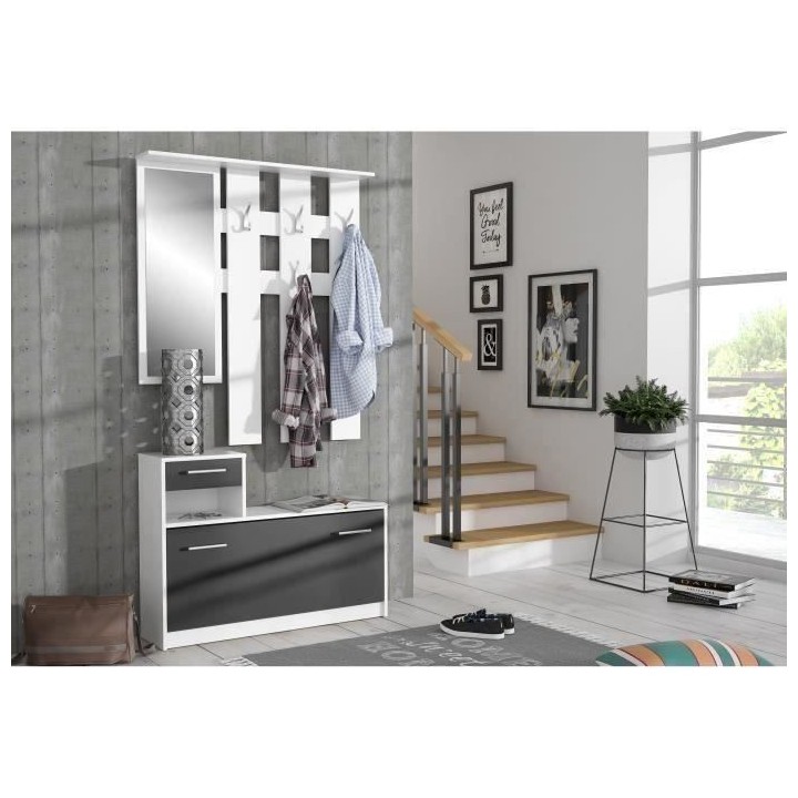 PEILI Vestiaire d'entrée contemporain blanc et noir mat - L 97,5 cm