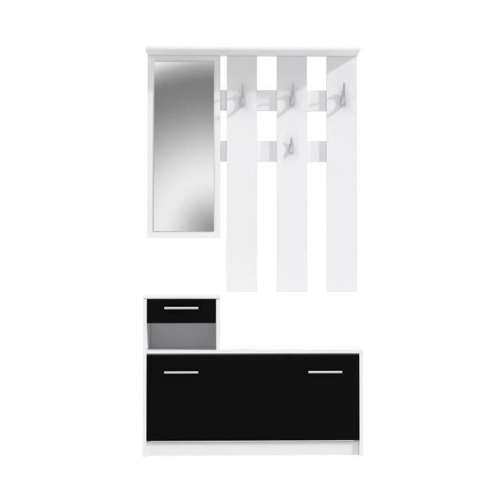 PEILI Vestiaire d'entrée contemporain blanc et noir mat - L 97,5 cm