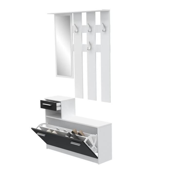 PEILI Vestiaire d'entrée contemporain blanc et noir mat - L 97,5 cm