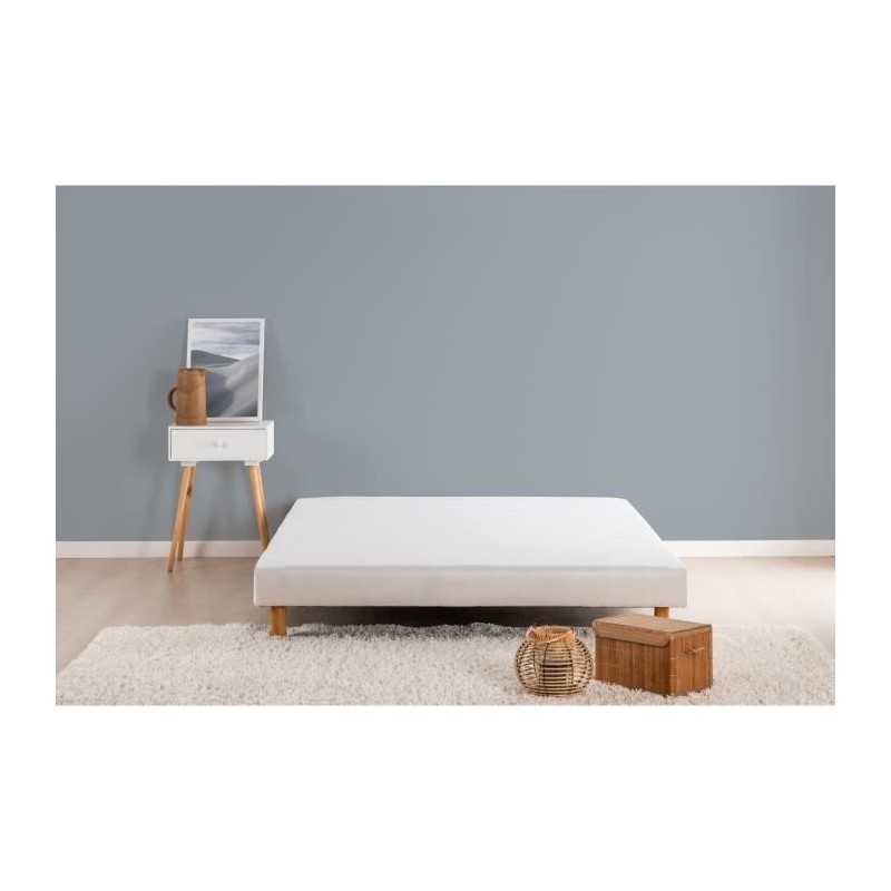 DEKO DREAM Rakenne Sommier tapissier a lattes 140 x 190 cm - Bois massif blanc + Pieds