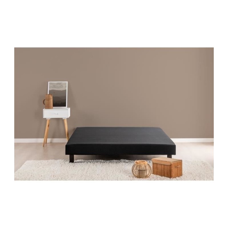 DEKO DREAM Rakenne Sommier tapissier a lattes 140 x 190 cm - Bois massif noir + Pieds