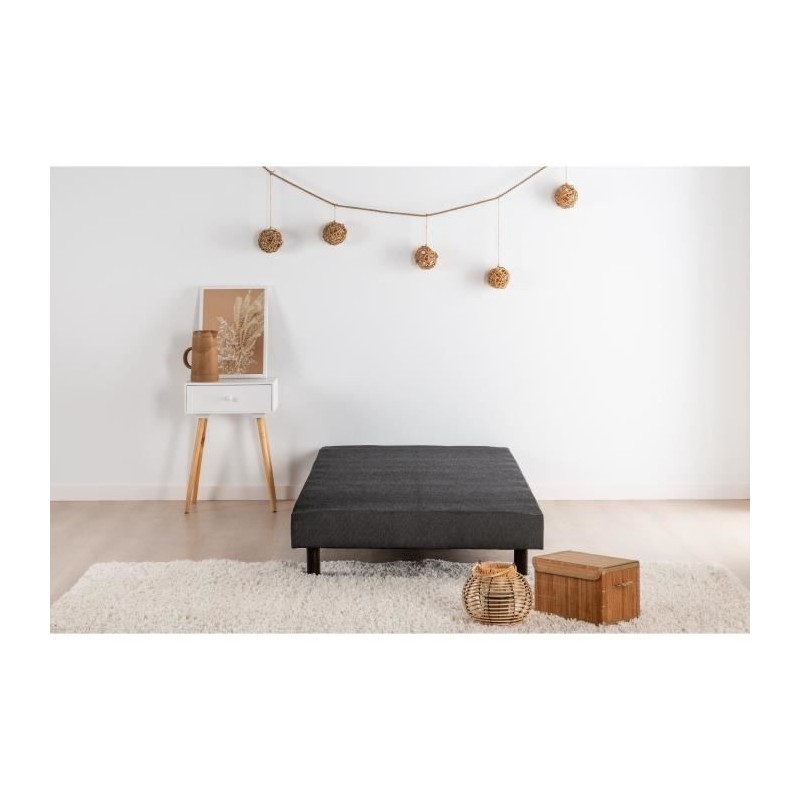 DEKO DREAM Rakenne Sommier tapissier a lattes 90 x 190 - Bois massif gris anthracite + pieds