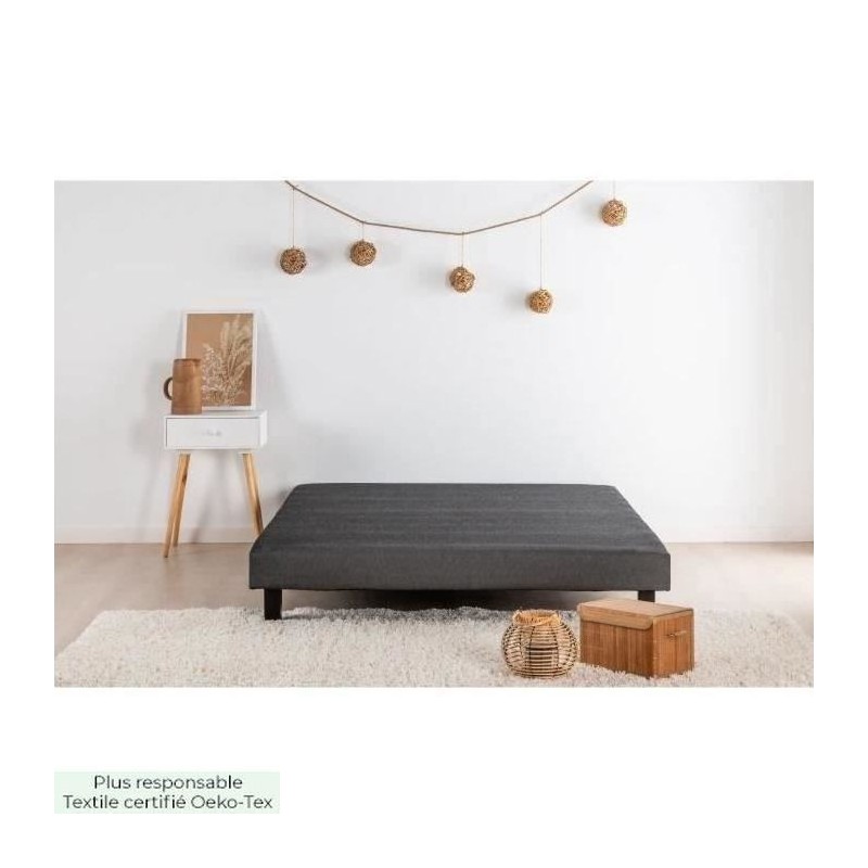 FINLANDEK Rakenne - Sommier tapissier a lattes 140 x 190 - Bois massif gris anthracite + pieds